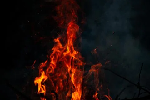 The evening fire is burning. Flames in high quality Stock Photos