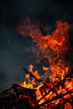 The evening fire is burning. Flames in high quality Stock Photos