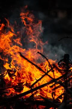 The evening fire is burning. Flames in high quality Stock Photos