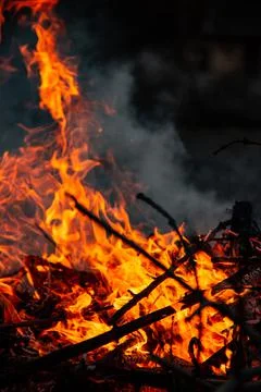 The evening fire is burning. Flames in high quality Stock Photos