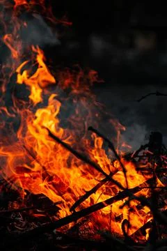 The evening fire is burning. Flames in high quality Stock Photos