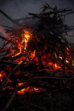 The evening fire is burning. Flames in high quality Stock Photos