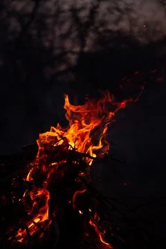 The evening fire is burning. Flames in high quality Stock Photos