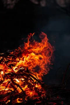The evening fire is burning. Flames in high quality Stock Photos