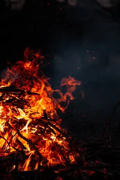 The evening fire is burning. Flames in high quality Stock Photos
