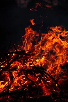 The evening fire is burning. Flames in high quality Stock Photos