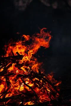 The evening fire is burning. Flames in high quality Stock Photos