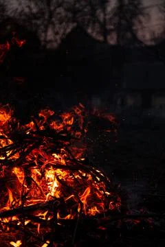 The evening fire is burning. Flames in high quality Stock Photos