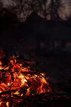 The evening fire is burning. Flames in high quality Stock Photos