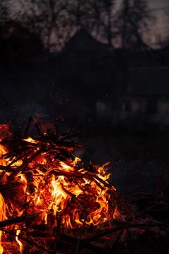 The evening fire is burning. Flames in high quality Stock Photos