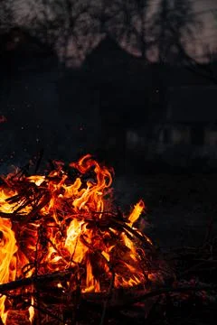 The evening fire is burning. Flames in high quality Stock Photos