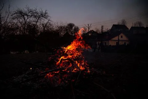 The evening fire is burning. Flames in high quality Stock Photos