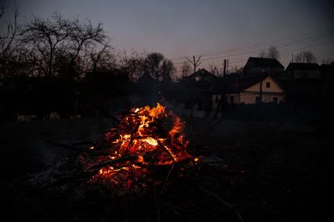 The evening fire is burning. Flames in high quality Stock Photos