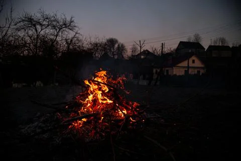 The evening fire is burning. Flames in high quality Stock Photos