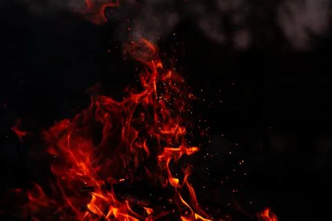 The evening fire is burning. Flames in high quality Stock Photos