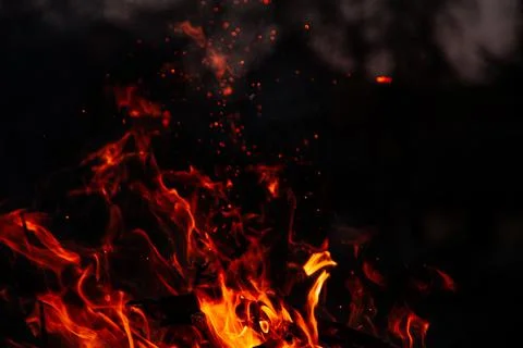 The evening fire is burning. Flames in high quality Stock Photos