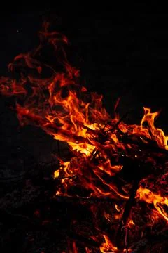 The evening fire is burning. Flames in high quality Stock Photos
