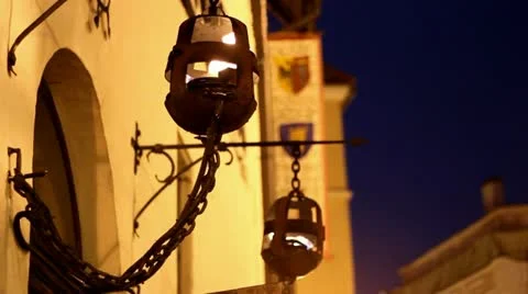 Evening fire burns in an old lamp Stock Footage 10841392