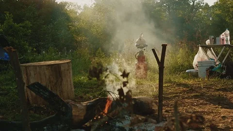 In the evening by the fire Stock Footage 100808416