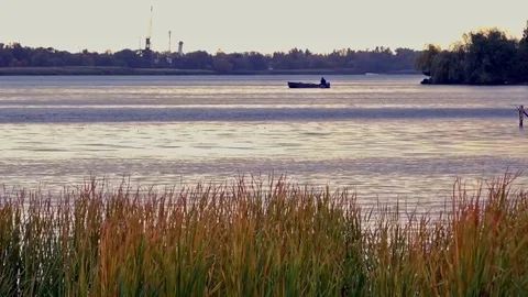 Evening fishing on the River Dnepr. Stock Footage 70170592