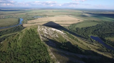Evening flight over the mountain, Bashkortostan, Russia Video stock 68317859
