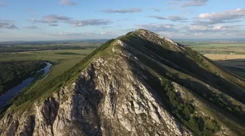 Evening flight over the mountain, Bashkortostan, Russia Video stock 68346674