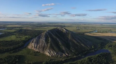 Evening flight over the mountain, Bashkortostan, Russia Video stock 68346699