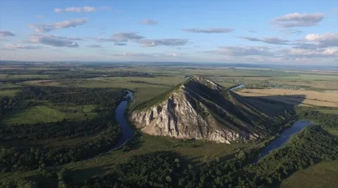 Evening flight over the mountain, Bashkortostan, Russia Video stock 68346717