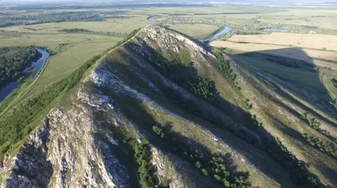 Evening flight over the mountain, Bashkortostan, Russia Video stock 68346782
