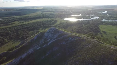 Evening flight over the mountain, Bashkortostan, Russia Video stock 68346851
