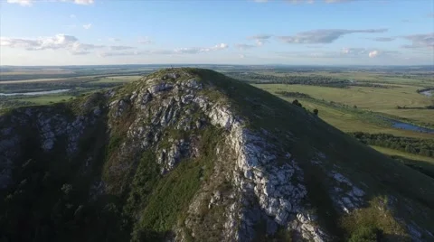 Evening flight over the mountain, Bashkortostan, Russia Video stock 68346925