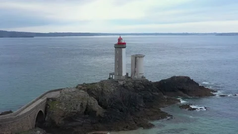 Evening Flight Over Petit Minou Lighthouse, Brittany, France Stock Footage 230182503