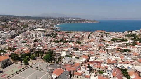 Evening Flight Over Rethymno City At Crete Shot Over The Fortification Wall Of Stock Footage 128660132