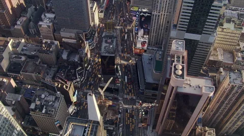 Evening flight over Times Square in New York City Stock Footage 59536046