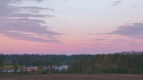 Evening at the forest near river Stock Footage 74600771