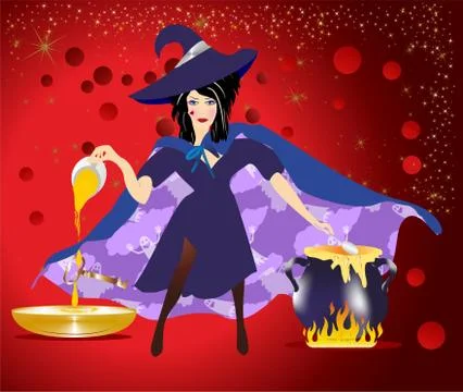 Evening fortune-telling with witch Illustrazione stock