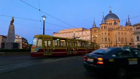 Evening at Freedom Square in Lodz Stock Footage 150251197