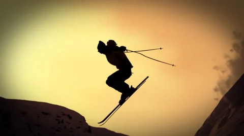 Evening freeride skiing silhouette Stock Footage 55791786