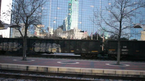 Evening Freight train Central Station Downtown Reflections Stockbeeldmateriaal 46907128