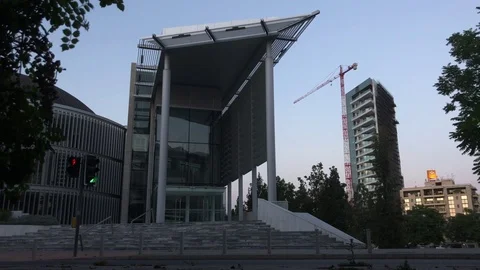 Evening Front View Time lapse of Cyprus National Theater in Nicosia Stock Footage 90528793