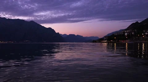 Evening on the Garda Lake between Mountais, Italy. Stock Footage 68644903
