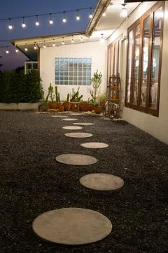Evening gathering modern backyard image cozy environment close-up view serene Stock Photos