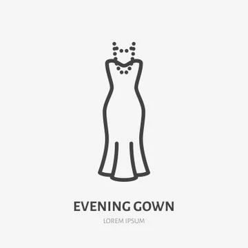 Evening gown line icon, vector pictogram of woman dress with pearl necklace Stock-Illustration