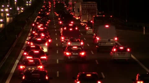 Evening, heavy traffic, traffic jam medium shot Stock Footage 20524804