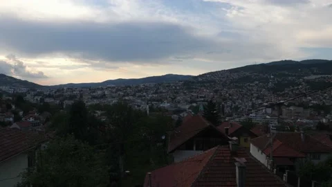 Evening Hgh Angle View Sarajevo City, Bosnia Cityscape, Pan shot Vídeos de archivo 214664645