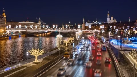 Evening hyper lapse of Moscow Kremlin Stock Footage 128394371