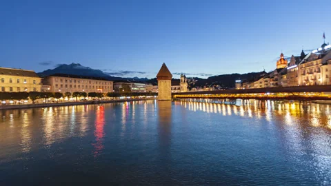 Evening hyperlapse Lucerne, Switzerland Video stock 253185083