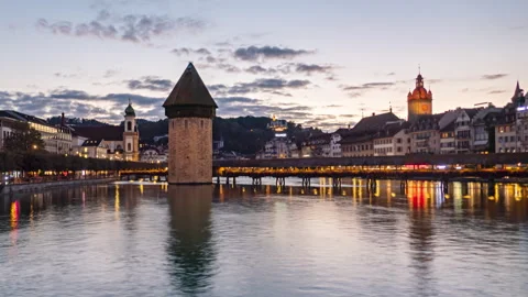 Evening hyperlapse Lucerne, Switzerland Stock Footage 263061225