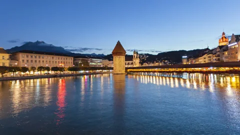 Evening hyperlapse Lucerne, Switzerland Video stock 307838496