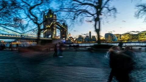 Evening Hyperlapse Tower Bridge and the Thames London Stock Footage 87214090